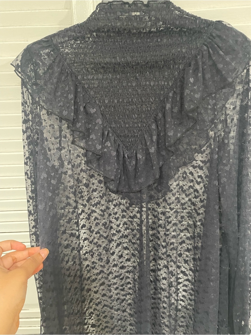NWT Maeve Sheer Black Ruffle Lace High-Neck Blouse - Picture 11 of 12